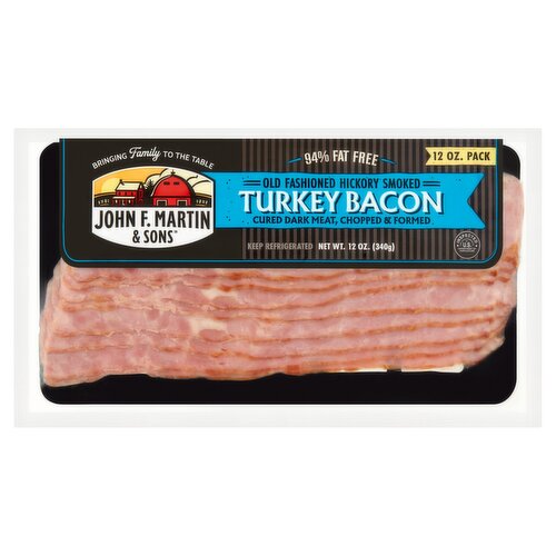 John F. Martin & Sons 94% Fat Free Old Fashioned Hickory Somked Turkey Bacon, 12 oz