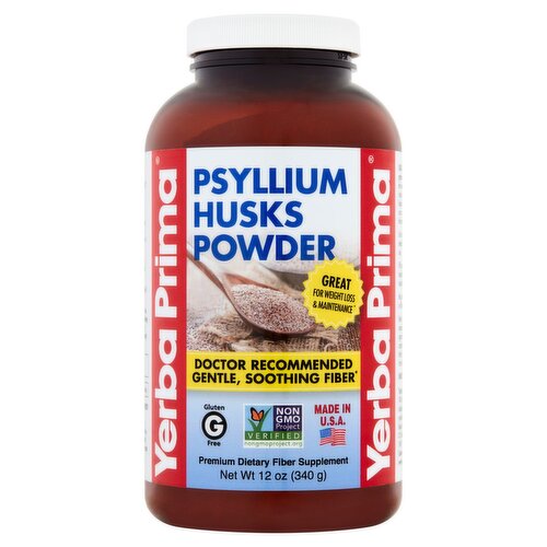 Yerba Prima Psyllium Husks Powder Premium Dietary Fiber Supplement, 12 oz