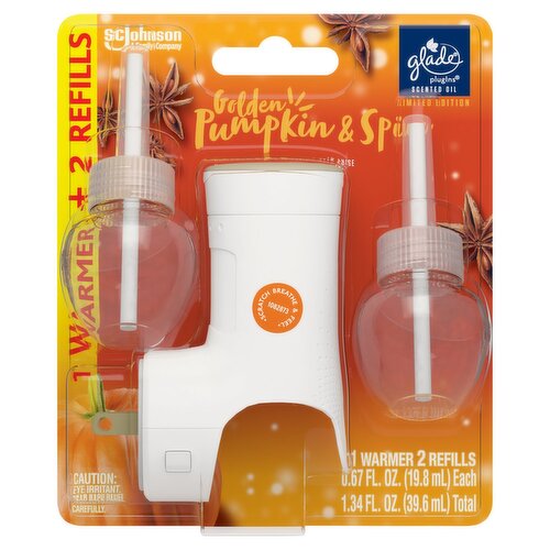 Glade Plugins Golden Pumpkin & Spice Warmer + Refills Limited Edition, 0.67 fl oz, 2 count