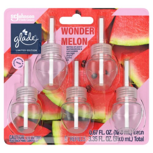 Glade PlugIns Wonder Melon Scented Oils Refills Limited Edition, 0.67 fl oz, 5 count