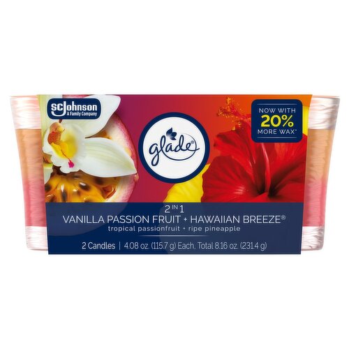 Glade 2 in 1 Vanilla Passion Fruit + Hawaiian Breeze Candles, 4.08 oz, 2 count