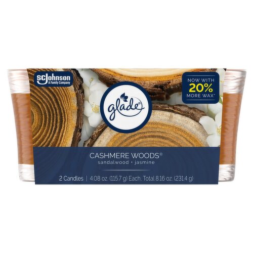 Glade Cashmere Woods Candles, 4.08 oz, 2 count