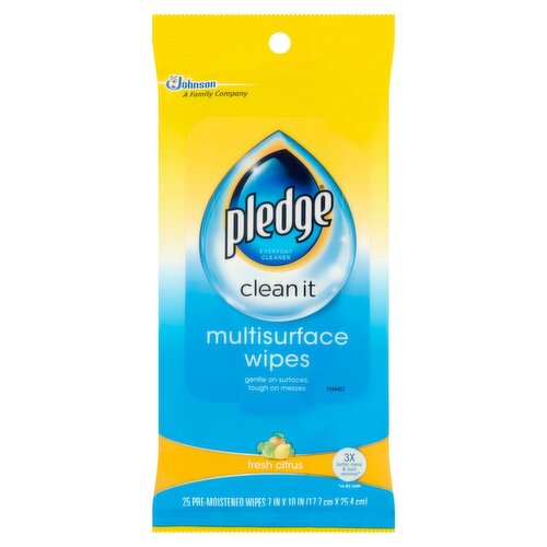 Pledge Clean It Fresh Citrus Multisurface Wipes, 25 count