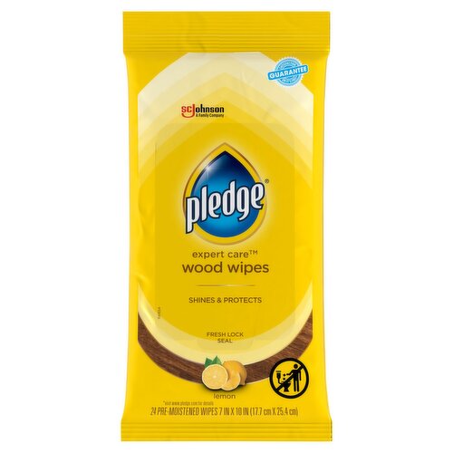 Pledge Expert Care Lemon Scent Wood Wipes, 24 count