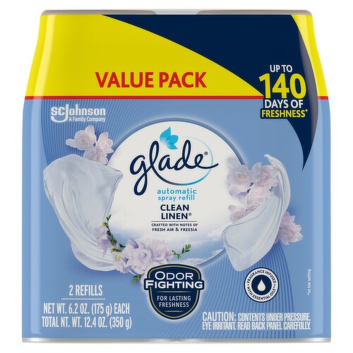 Glade Automatic Spray 2 Refills, Air Freshener, Clean Linen, 2 x 6.2 oz