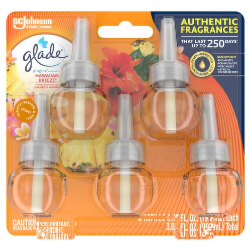 Glade PlugIns Scented Oil Refill, Hawaiian Breeze, Essential Oil Infused Wall, 3.35 fl oz, 5 ct