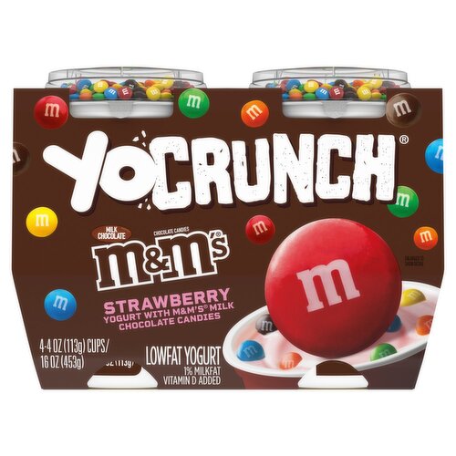 YoCrunch Strawberry with M&M's Milk Chocolate Candies Lowfat Yogurt, 4 oz, 4 count