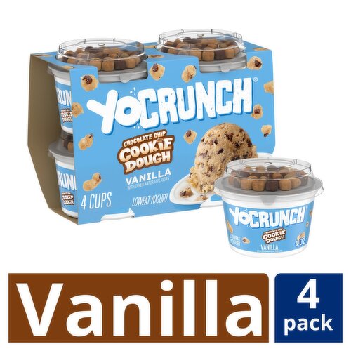 YoCrunch Vanilla with Chocolate Chip Cookie Dough Pieces Lowfat Yogurt, 4 oz, 4 count