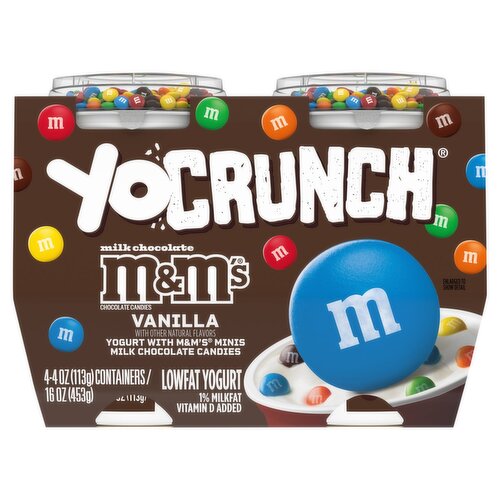 YoCrunch Vanilla M&M's Milk Chocolate Candies Lowfat Yogurt, 4 oz, 4 count