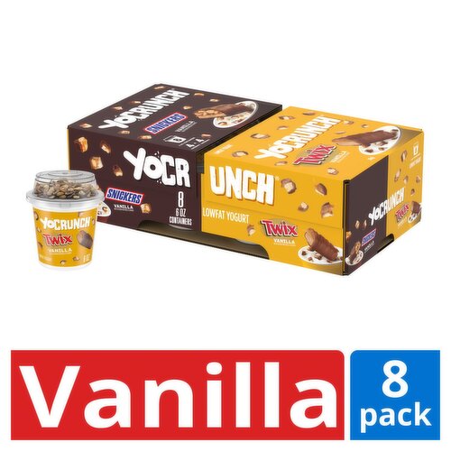 YoCrunch Vanilla with Snickers and Twix Lowfat Yogurt, 6 oz, 8 count