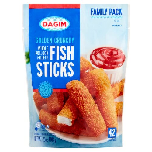 Dagim Golden Crunchy Whole Pollock Fillets Fish Sticks Family Pack, 42 count, 25 oz