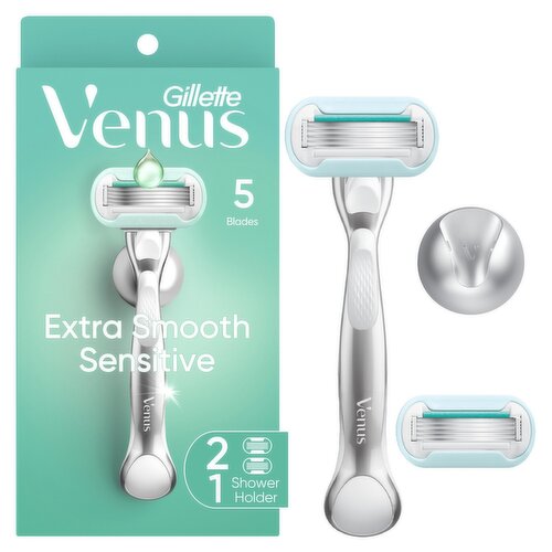 Venus Extra Smooth Sensitive Women's Razor with Reusable Razor Handle, 2 Razor Blade Refills