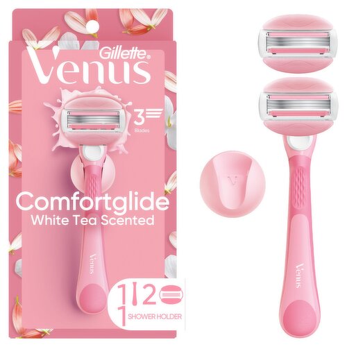 Venus Comfortglide Women's Razor White Tea Scented with Reusable Razor Handle, 2 Razor Blade Refill