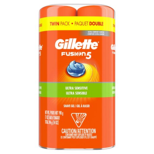 Gillette Fusion5 Ultra Sensitive Shave Gel Value Pack, 7 oz, 2 count