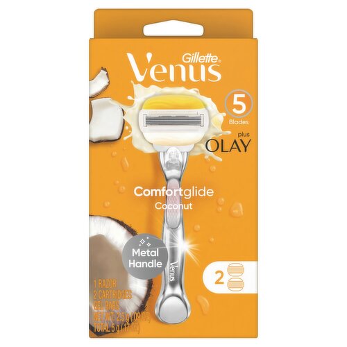 Gillette Venus Comfortglide plus Olay Coconut Women's Razor Handle + 2 Blade Refills