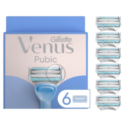 Gillette Venus for Pubic Hair & Skin, Intimate Razor for Women Razor Blades, 6 Razor Refills 