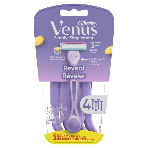 Venus Simply 3 Reveal Disposable Razors, 4 Count