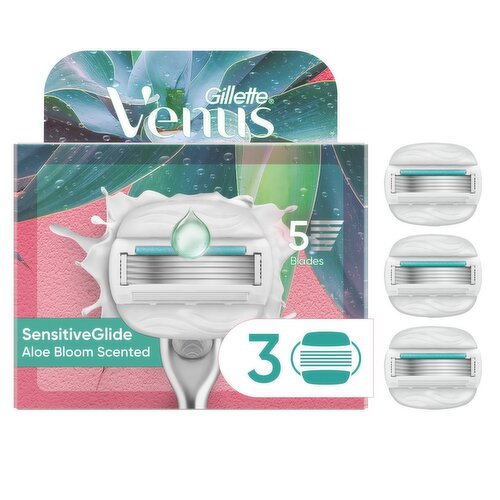Venus SensitiveGlide Women’s Razor for Sensitive Skin, 3 Refill Razor Cartridges
