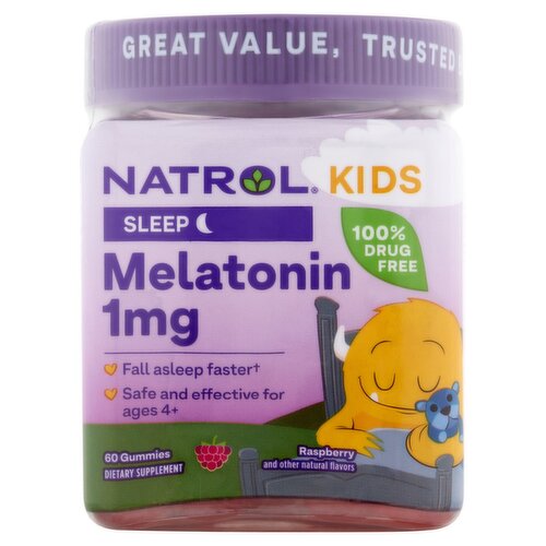 Natrol Kids Sleep Raspberry Melatonin Dietary Supplement, 1 mg, 60 count