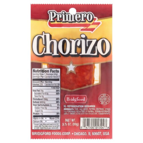 Bridgford Primero Chorizo, 3.5 oz