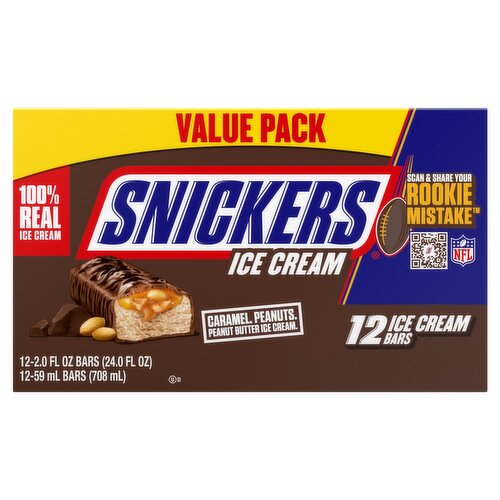 Snickers Caramel, Peanuts, Peanut Butter Ice Cream Bars Value Pack, 2.0 fl oz, 12 count