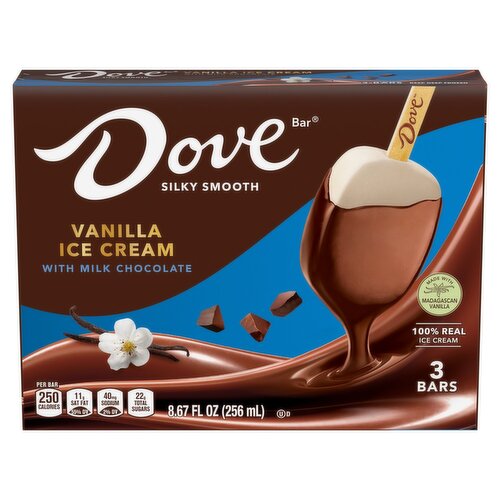 Dove Bar Vanilla with Milk Chocolate Ice Cream Bars, 3 count, 8.67 fl oz