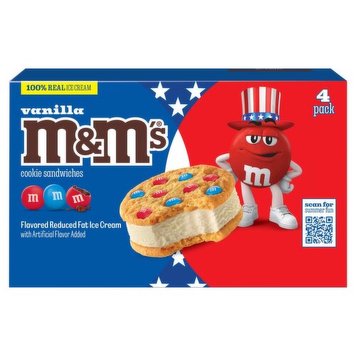 M&M's Vanilla Flavored Reduced Fat Ice Cream Cookie Sandwiches, 4.0 fl oz, 4 count