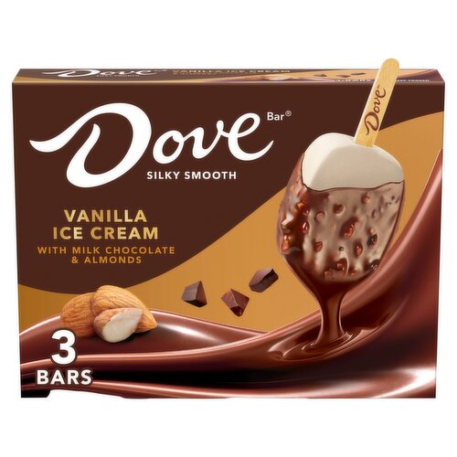 Dove Bar Vanilla Ice Cream with Milk Chocolate & Almonds Bars, 2.89 fl oz, 3 count