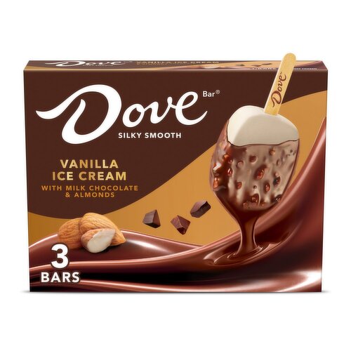 Dove Bar Vanilla Ice Cream with Milk Chocolate & Almonds Bars, 2.89 fl oz, 3 count