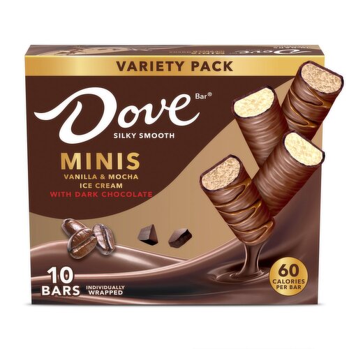 Dove Bar Minis Vanilla & Mocha Ice Cream Bars Variety Pack, 10 count, 7.5 fl oz