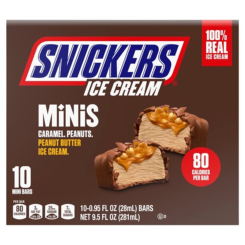 Snickers Minis Caramel, Peanuts, Peanut Butter Ice Cream Bars, 0.95 fl oz, 10 count
