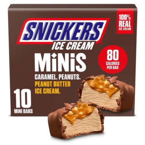 Snickers Minis Caramel, Peanuts, Peanut Butter Ice Cream Bars, 0.95 fl oz, 10 count