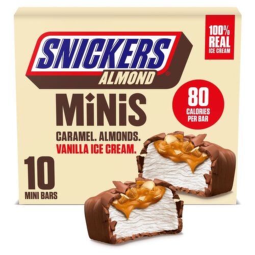 Snickers Minis Caramel, Almonds, Vanilla Ice Cream Bars, 0.95 fl oz, 10 count