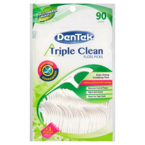 DenTek Triple Clean Mouthwash Blast Extra Strong Scrubbing Floss Picks, 90 count