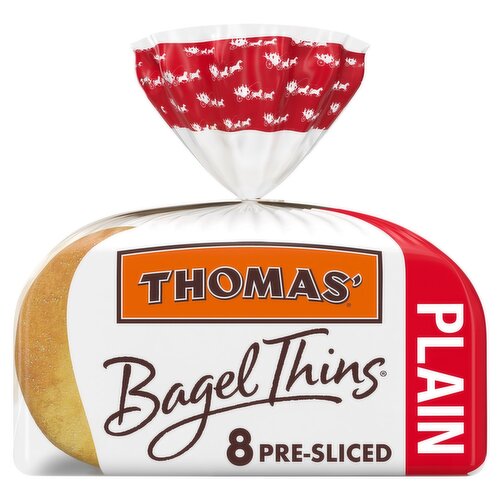 Thomas' Bagel Thins Plain Pre-Sliced Bagels, 8 count, 13 oz
