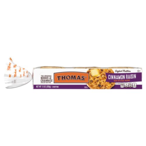 Thomas' Nooks & Crannies Cinnamon Raisin English Muffins, 6 count, 13 oz