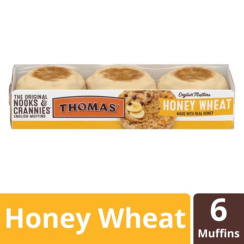 Thomas' Nooks & Crannies The Original Honey Wheat English Muffins, 6 count, 12 oz