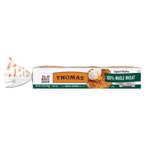 Thomas' Nooks & Crannies the Original 100% Whole Wheat English Muffins, 6 count, 12 oz