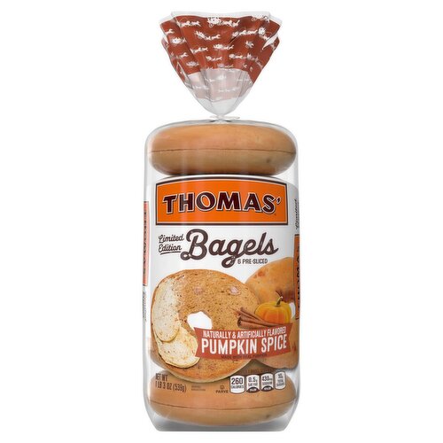 Thomas' Pumpkin Spice Pre-Sliced Bagels Limited Edition, 6 count, 1 lb 3 oz