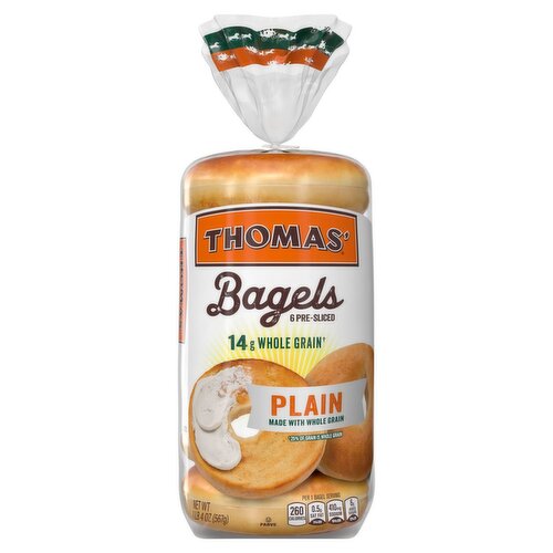 Thomas' Plain Pre-Sliced Bagels, 6 count, 1 lb 4 oz