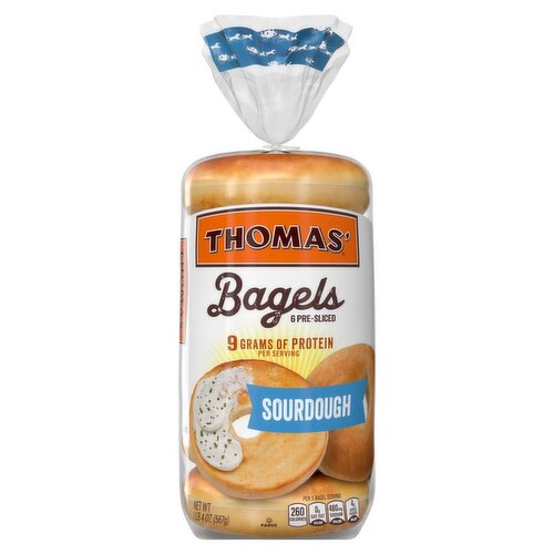 Thomas' Pre-Sliced Sourdough Bagels, 6 count, 1 lb 4 oz