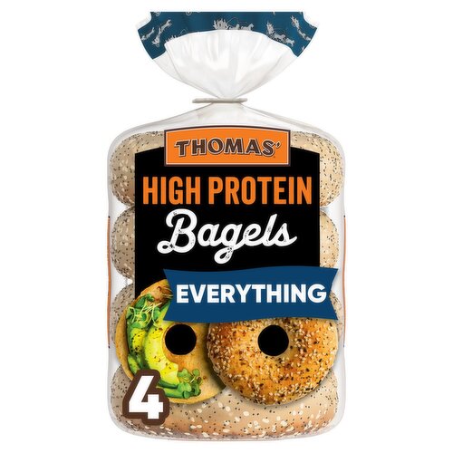 Thomas' High Protein Pre-Sliced Everything Bagels, 4 count, 15.5 oz