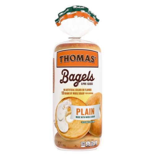 Thomas' Pre-Sliced Plain Bagels, 6 count, 1 lb 2 oz