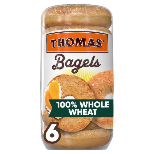 Thomas' Pre-Sliced 100% Whole Wheat Bagels, 6 count, 18 oz