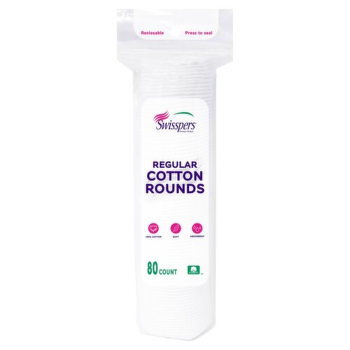 Swisspers Regular Cotton Rounds, 80 count