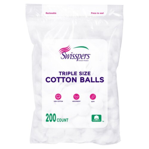 Swisspers Triple Size Cotton Balls, 200 count