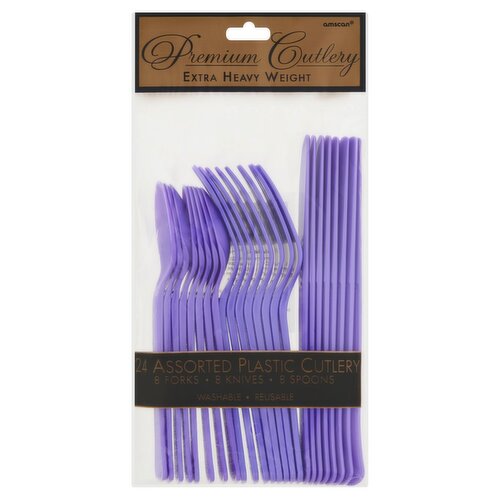 Amscan Extra Heavy Weight Purple Assorted Plastic Cutlery, 24 count