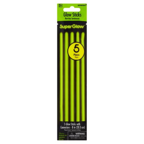 Amscan SuperGlow 8 in Glow Sticks with Connectors, 5+, 5 count