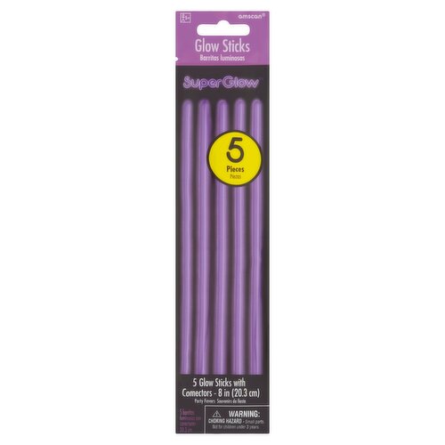 Amscan Super Glow 8 in Glow Sticks with Connectors, 5+, 5 count