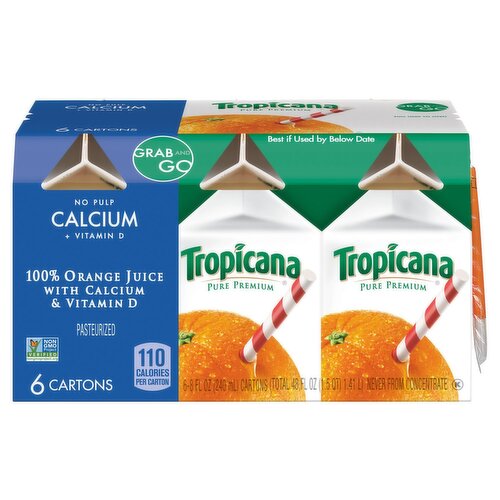 Tropicana Pure Premium 100% Orange No Pulp with Calcium and Vitamin D 8 Fl Oz 6 Count